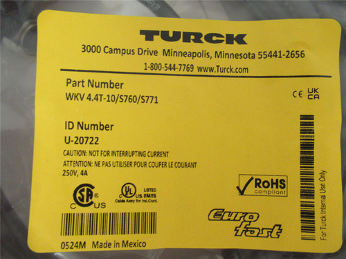 Turck WKV 4.4T-10/S760/S771; Cable 4-pin M12 female 250Vac 4A