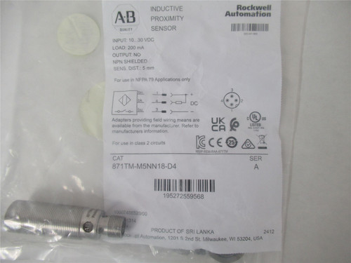 Allen-Bradley 871TM-M5NN18-D4; Prox Sensor10...30VDC 200mA