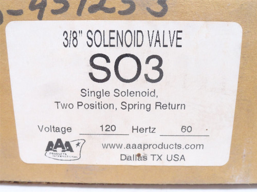 AAA SO3-120VAC; Solenoid Valve; 3/8NPT; 120VAC;160PSI; 2-Pos