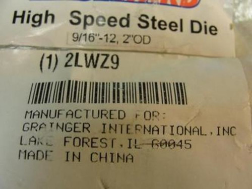 Westward 2LWZ9; Round Solid Die; 9/16"-12; Right Hand