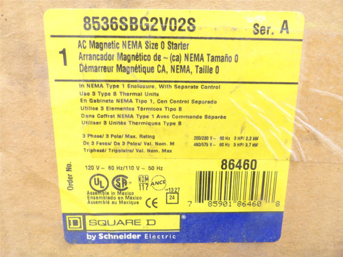 Square D 8536SBG2V02S; Starter 18A; 3P; 600V; Coil 110/120VAC