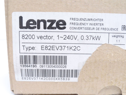 Lenze E82EV371K2C; AC Drive 1/2HP 230VAC 1-Ph-IN 3-Ph-OUT