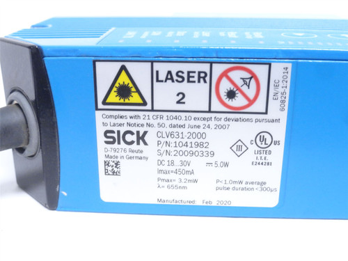 SICK CLV631-2000; Sensor Scanner; 18-30VDC; 5 Watt; 3' Wire