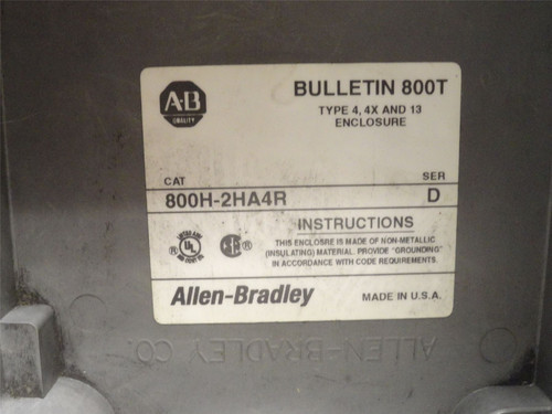 Allen-Bradley 800H-2HA4R; Push Button Station; 30mm; Green/Red