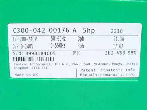 Control Techniques C300-042-00176; AC Drive 5HP 240VAC 3PH