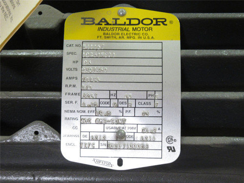 Baldor M4116T; AC Motor; 25HP; 230/460V; 870RPM; 72/36A; 3Ph