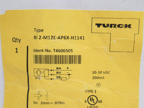 Turck BI-2-M12E-AP6X-H1141; Prox Sensor T4606505; 10-30VDC