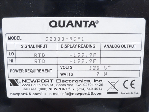 QUANTA Q2000-RDF1; RTD Meter Indicator/Controller; 120VAC