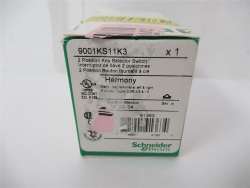 Schneider 9001KS11K3; Pushbutton Key Selector Switch 30mm