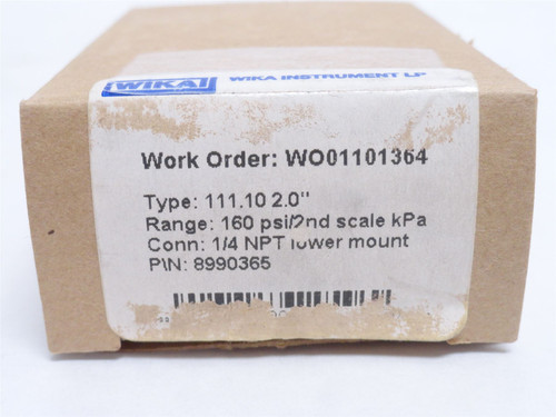 Wika 8990365; Dry Pressure Gauge; 0-160PSI; 2" Dial; 1/4NPT