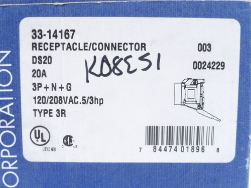 Meltric 33-14167; DS20 Receptacle; 20A; 128/208VAC; 3P+N+G