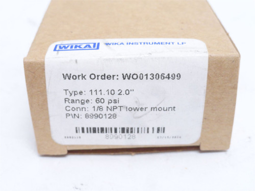 Wika 8990128; Dry Pressure Gauge; 0-60PSI; 2" Dial; 1/8NPT