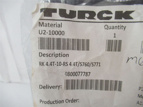 Turck RK 4.4T-10-RS 4.4T/S760/S771; Cordset M12FemaleStrt A