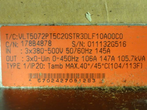 Danfoss 178B4878; AC Drive; In: 380-500V; 145A