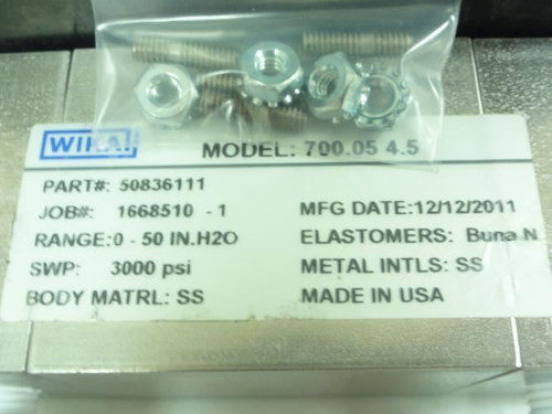Wika 700.05 4.5; Pressure Gauge; 0-50in.H20; 1/2"NPT; 3000PSI