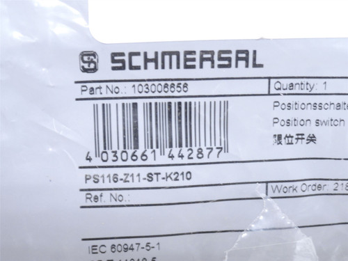 Schmersal PS116-Z11-ST-K210; Safety  Limit Switch 103006656