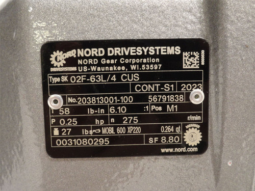 Nord SK02F-63L/4CUS; AC Gear Motor 6:1 Ratio; 0.18kW; 230/460V
