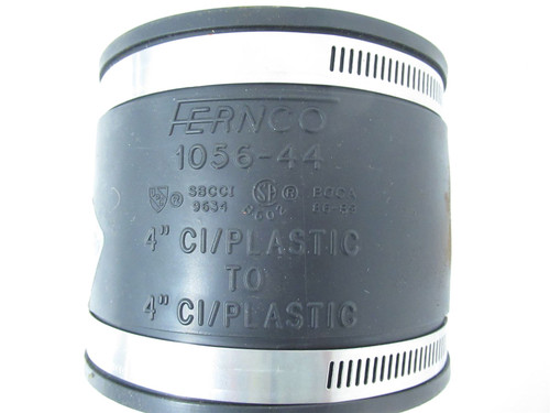 Fernco 1056-44; Flexible Coupler 4"x4" CI/Plastic