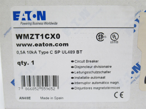 Eaton WMZT1CX0; Mini-Circuit Breaker; 1/2A; 277VAC; 1 Pole