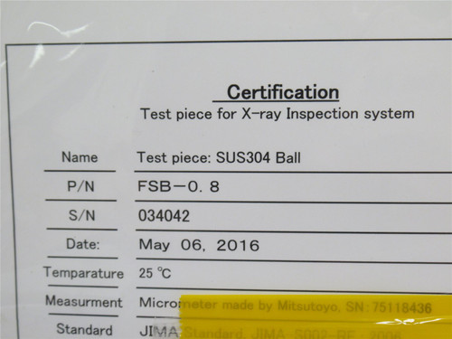 JII FSB-0.8; Metal Detector Test Piece SS-304
