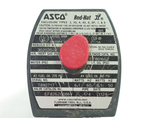 Asco EF8262G086V; Solenoid Valve; 1/4NPT; 6.1 Watt