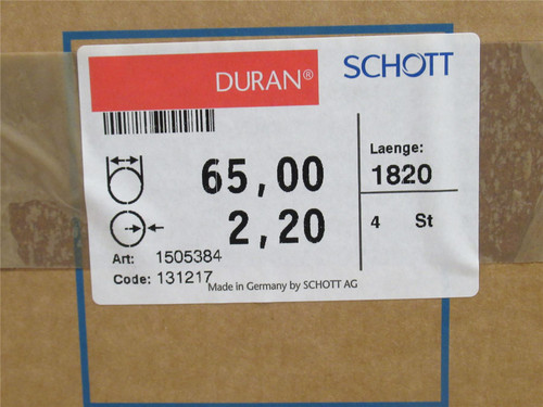 Schott 1505384; Lot-88; DURAN Clear Glass Tubing; 6' Long