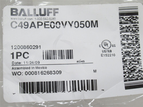 BALLUFF C49APE00VY050M; Connector Cable 1200860291; 3-Wire