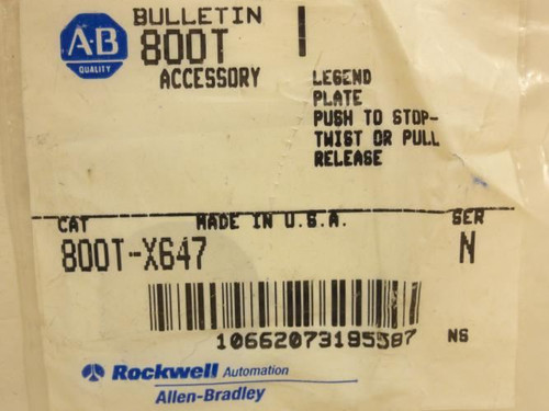 Allen-Bradley 800T-X647; Legend Plate; Alum; Gold; Size: 30.5mm