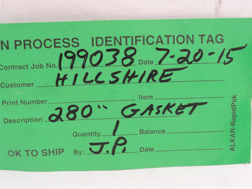 Alkar Rapidpak 0151900/280; Inflatable Gasket 199038; 280"OD