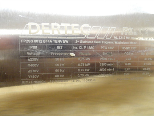 Dertec FP2SS 8012 B14A TENV; AC Motor 0.75kW 230/460V; 3500RPM
