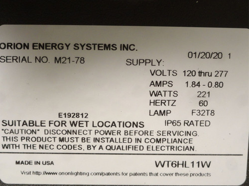 Orion WT6HL11W; Fluorescent Lighting Fixture 6-Tube; 48" Long