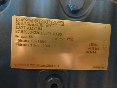 SEW KA77AMS184; Gear Reducer; 25.62:1 Ratio; 68RPM