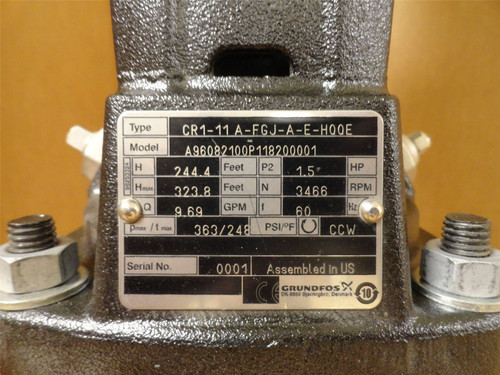Grundfos CR1-11 A-FGJ-A-E-HQQE; Centrifugal Pump; 1-1/2HP