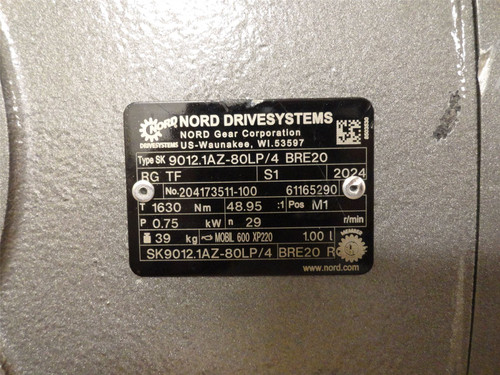 Nord Drive SK 9012.1AZ-80LP/4 BRE20; GearMotor 1HP 48.95:1R