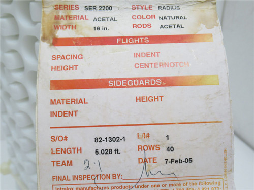 Intralox SER2200-16-5; Side Flexing Belt; 16" Wide x 5' Long