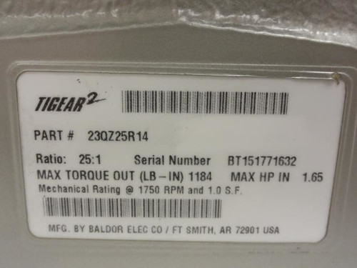 Dodge 23QZ25R14; Gear Reducer RA; 25:1 Ratio; 1.65 Hp Input
