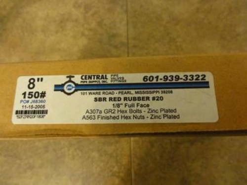 Central Pipe Supply J68360; SBR Red Rubber # 20; 8" Gasket Kit; 1/8" Full Face