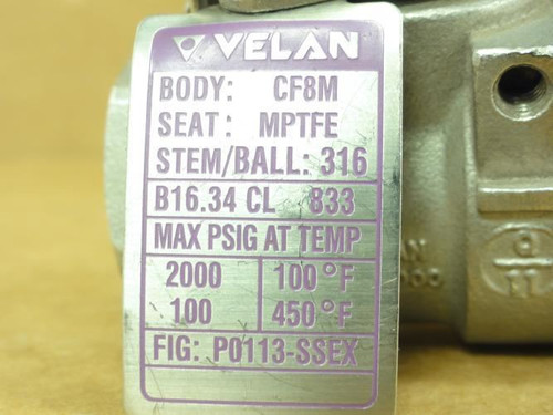 Velan P0113-SSEX; Ball Valve; 1/2"NPT; 2000PSI