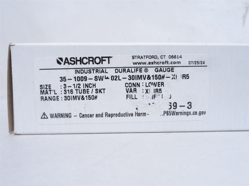 Ashcroft 351009SW; Liquid Filled Pressure Gauge; SS; 0-300PSI