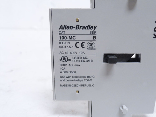 Allen-Bradley 100-MCA02; Auxilary Contacts 2-NC 10A 600VAC