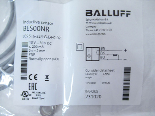 Balluff BES516-324-G-E4-C-02; Inductive Sensor10V...30VDC 2mm