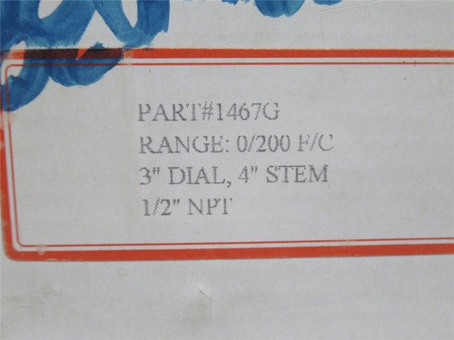 Vilter 1467G; Bi-Metal Thermometer; 0-200PSI; 1/2NPT; 3" Dial