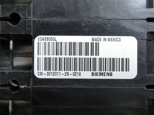 Siemens ED43B050; Circuit Breaker; 50A; 3P; 480VAC