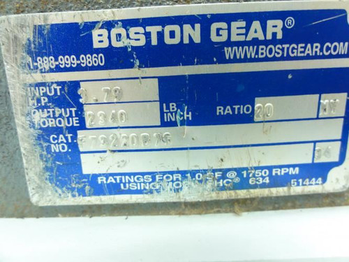 Boston Gear F732-20-B7G; Gearbox 3.79HP 20:1Ratio (Mount Broken)