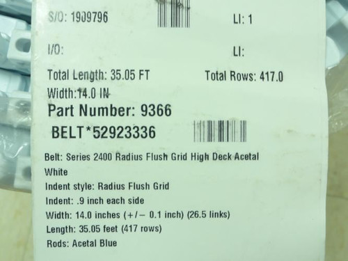 Intralox Series 2400; Conveyor Belt; 14"W x 35ft