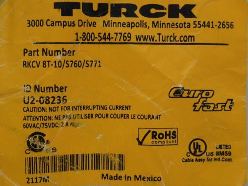 Turck RKCV 8T-10/S760/S771; Cordset U2-08236; M12 Female; 10m