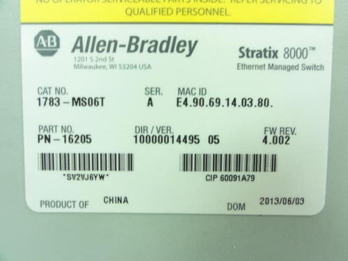 Allen-Bradley 1783-MS06T; Stratix 8000 Ethernet Switch;18-60VDC
