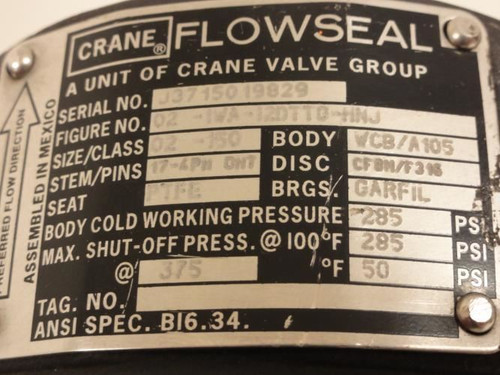 Flowseal 02-1WA-12DTTG-HNJ; Actuated Valve; 285PSI; 2"