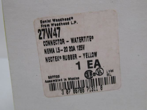 Woodhead 27W47; Locking Connector 20A; 125/250V; Waterproof