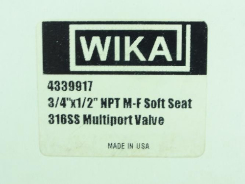 WIKA 4339917; Multiport Valve 3/4"X1/2" NPT M-F Soft Seat
